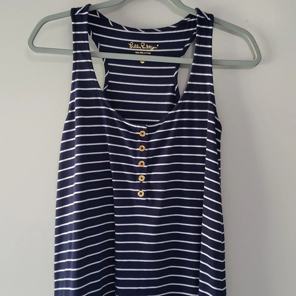 Lily Pulitzer Jennalyn 100% Pima Cotton  Swing Dress XS Navy Blue White Stripe - Picture 2 of 12